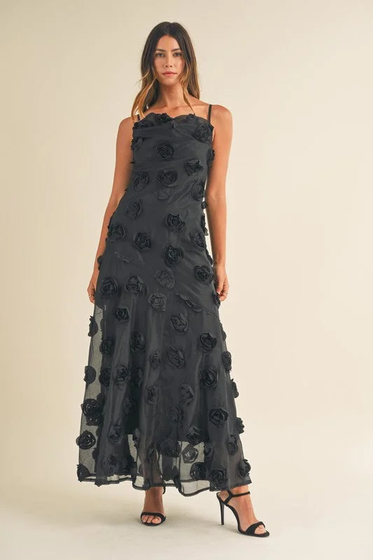 Floral Splendor Black Maxi Dress