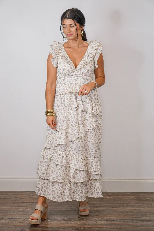 Floral Delight Cream Maxi Dress