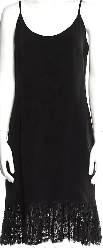 GENNY ITALY. Black Silk Blend Lace/Pleated Accents Dress