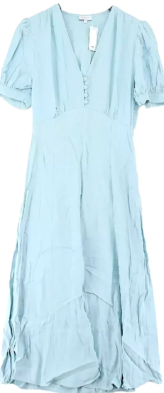 Ghost London UK. Tanya Sarne. Blue 100% Viscose Blend Short Sleeve Long V-Neck Maxi Dress