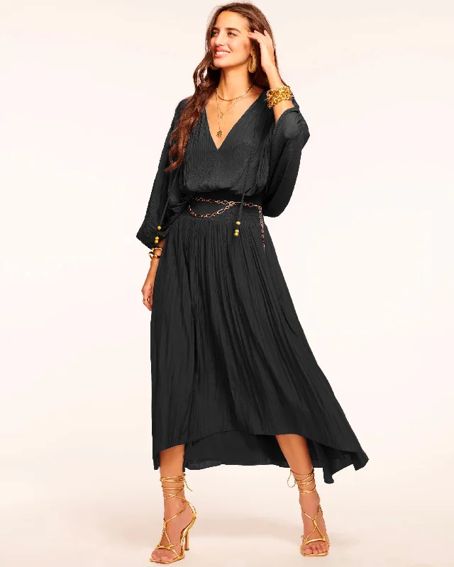 Harmonie V-Neck Midi Dress - Black