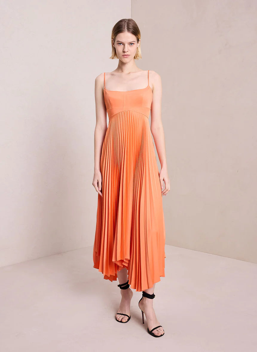 Hollie Satin Midi Dress - Vivid Orange