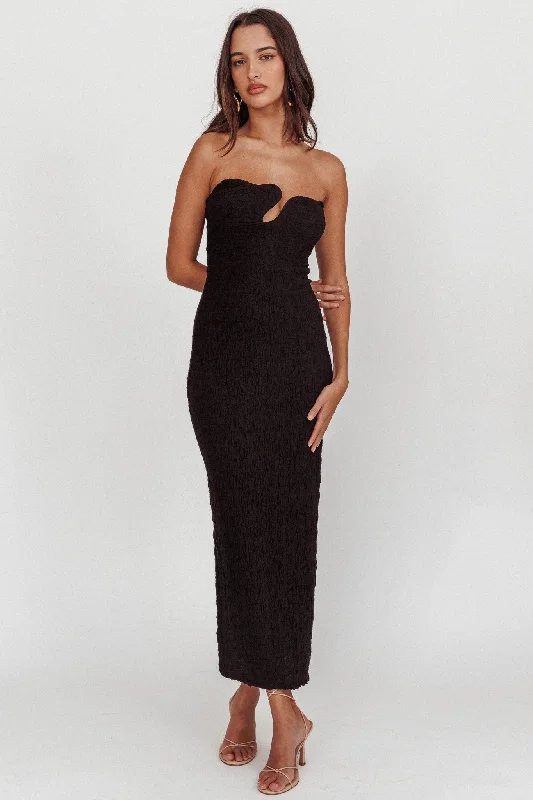 Horizon Strapless Textured Midi Dress Black