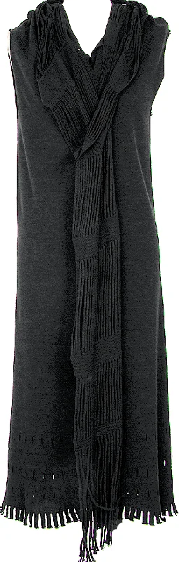 ISSEY MIYAKE JAPAN. A-POC INSIDE. Black Cutting Fringe Stole Neck Dress