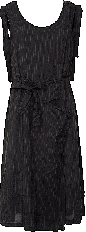 ISSEY MIYAKE JAPAN. ZUCCA..Black Pin Stripe Washed Shoulder Belt Striped Dress