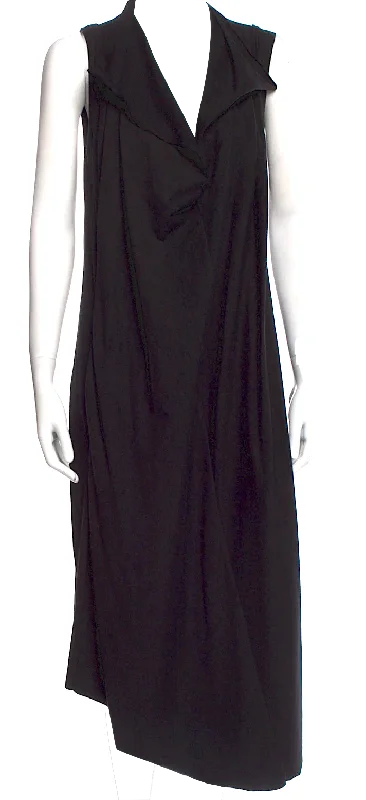 IVAN GRUNDAHL Copenhagen.Black Cotton/Spandex Cowl Neck Midi Length Dress