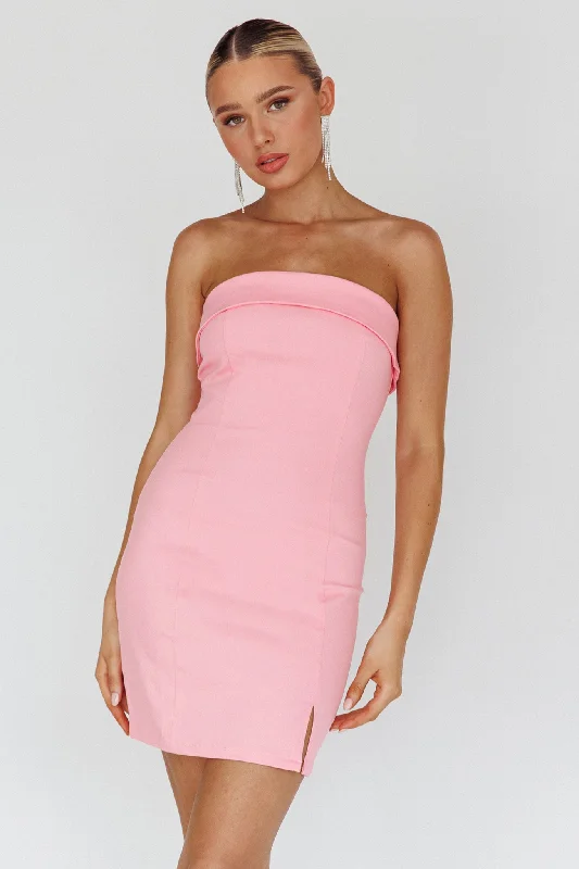 Jordi Foldover Neckline Mini Dress Baby Pink