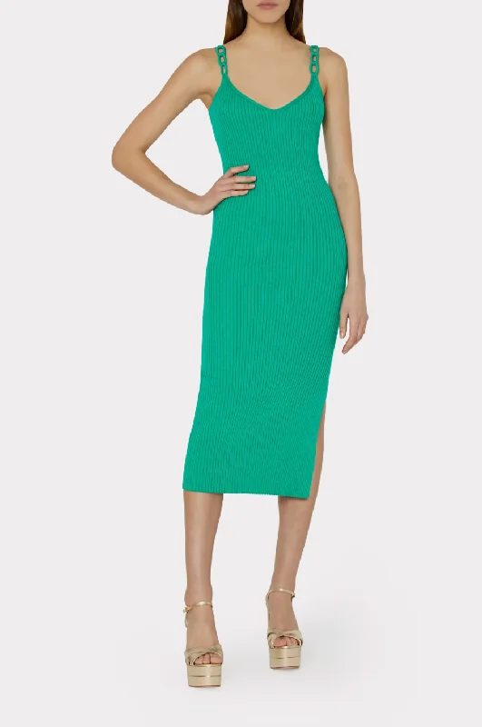 Knit Chain Strap Midi Dress - Emerald