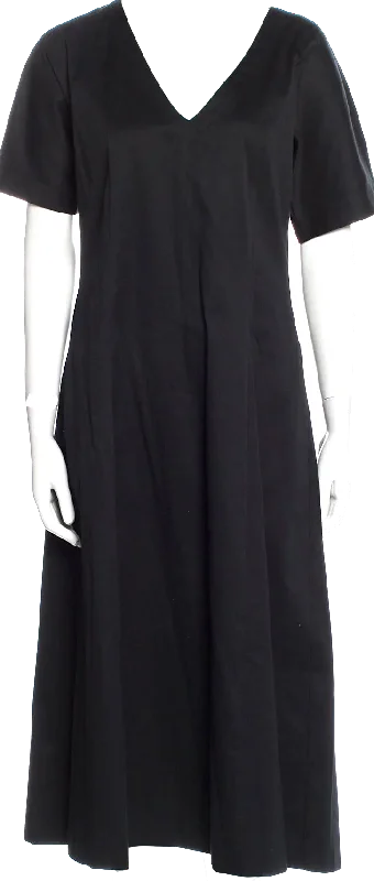 LA GARÇONNE MODERNE Black Cotton/Lycra Blend V-Neck Midi Length Dress