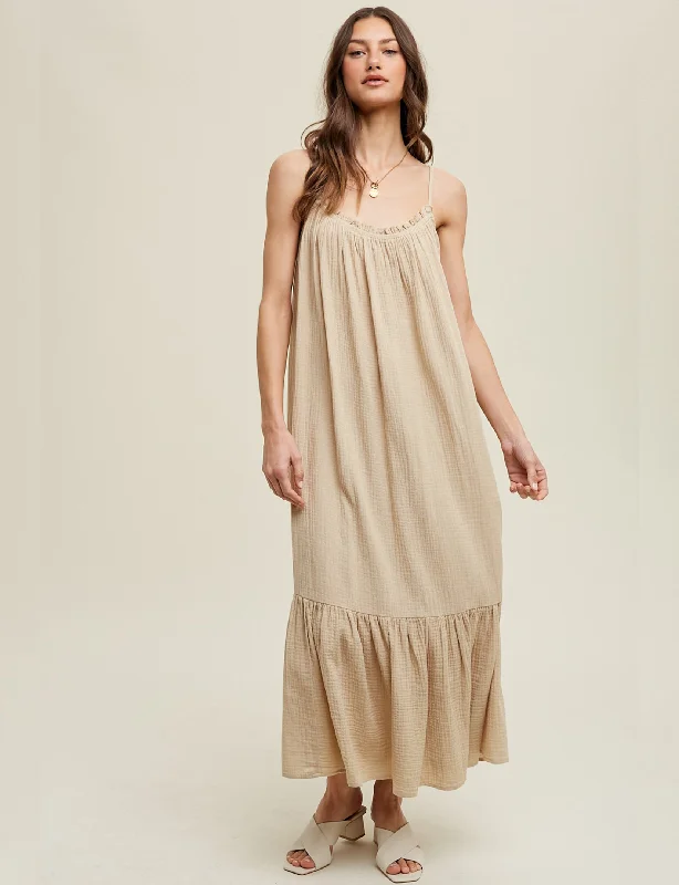 Adara Cotton Maxi Dress, Taupe