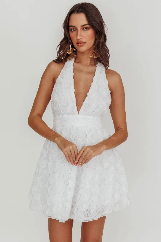 Lovelle Halter Neck Rosette Mini Dress White