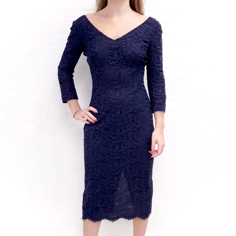 L'WREN SCOTT PURPLE LONG SLEEVES LACE DRESS - SIZE 42