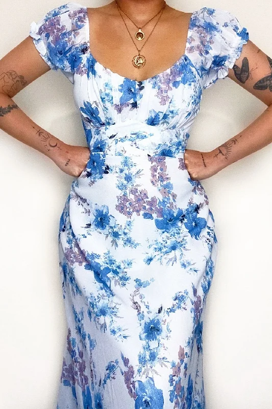 Maisha Floral Midi Dress - Blue