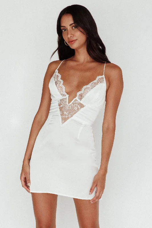 Make Me Blush Lace Trim Mini Dress White