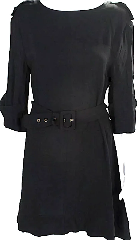 Marni Italy. Black Long Sleeves Belted A Line Dress