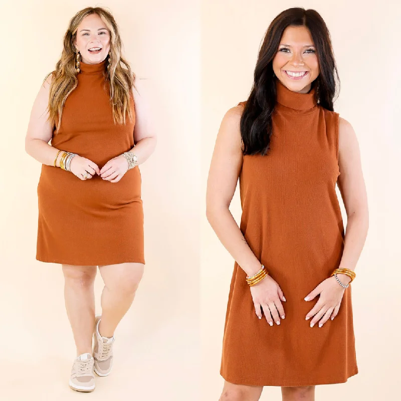 One Love Tank Sweater Dress with Turtle Neck in Rust Orange