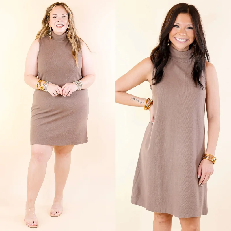 One Love Tank Sweater Dress with Turtle Neck in Taupe