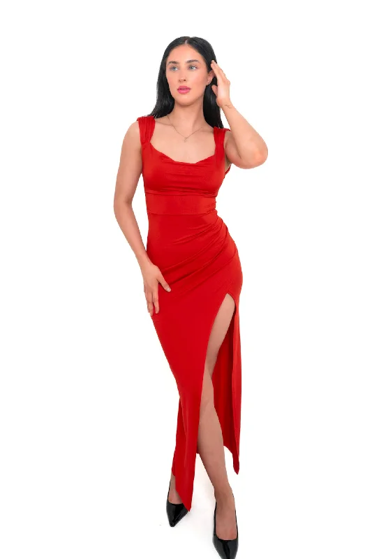 Polly Midi Dress - Red