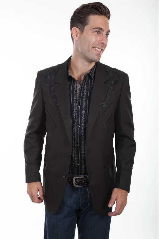 Scully Western Mens Black Polyester Floral Tone Embroidered Blazer 40