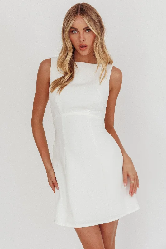 Shannon Boat Neck Sleeveless Mini Dress White