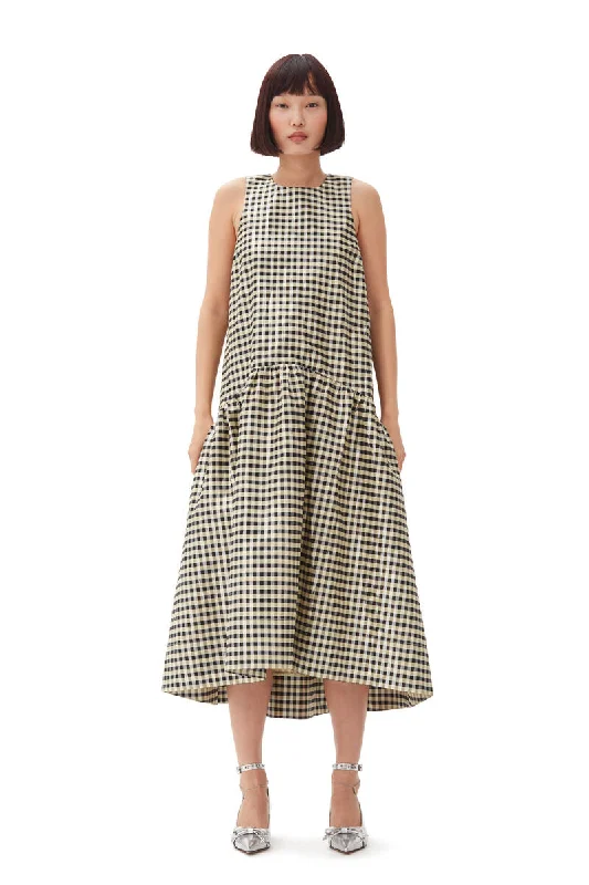 Shiny Check Midi Dress