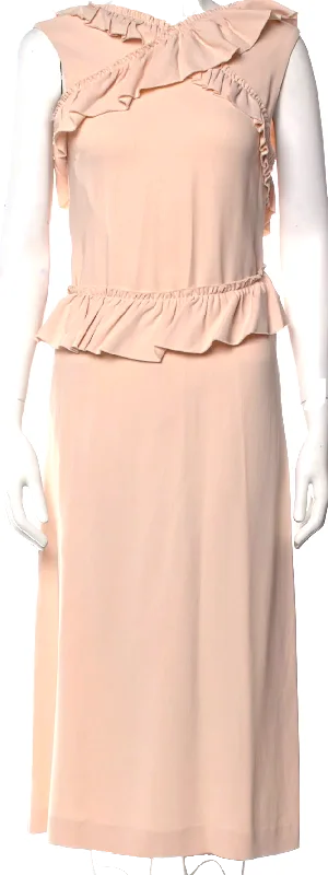 SIMONE ROCHA UK. Pink Bateau Neck Ruffle Embellishments Midi Length Dress