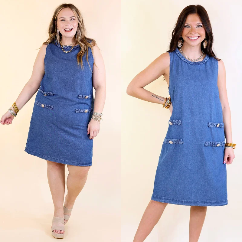 Simple Serenity Denim Dress with Braided Detailing