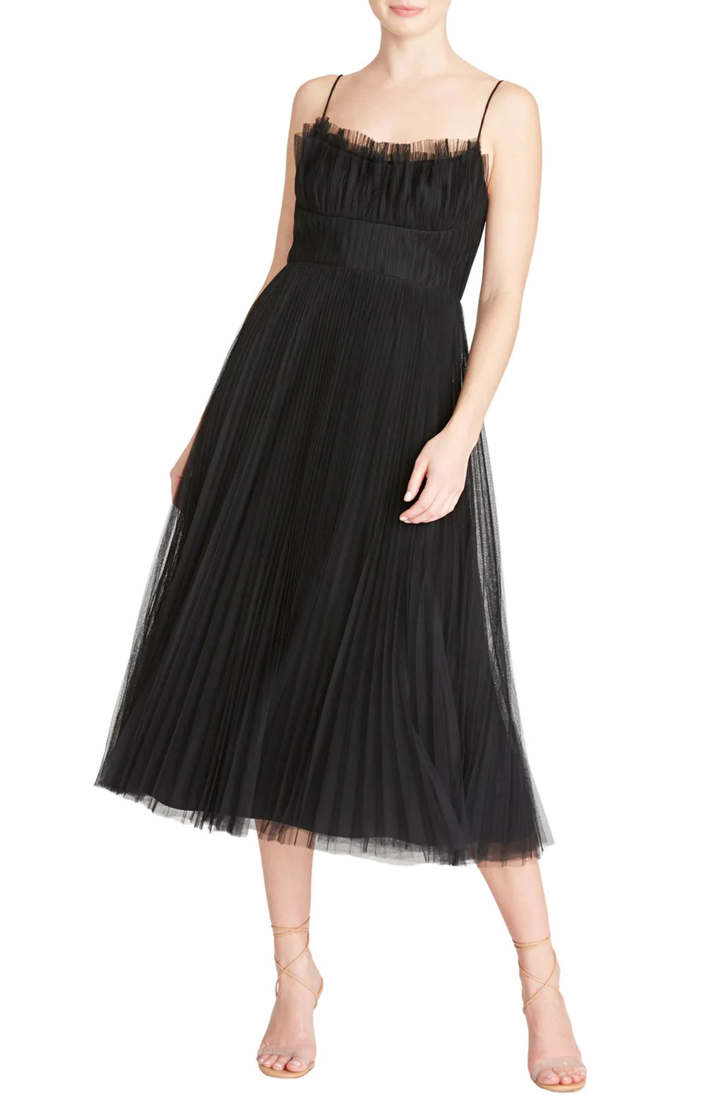 Sleeveless Tulle Midi Dress - Black