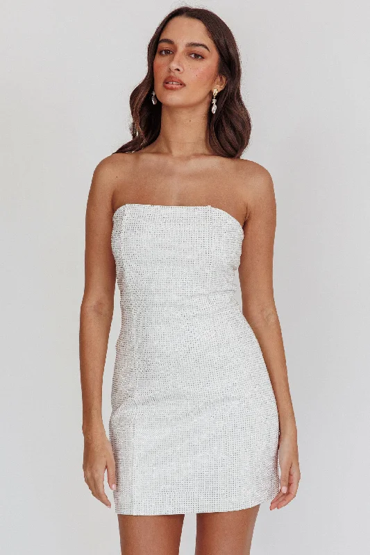 This Feeling Strapless Diamante Mini Dress White