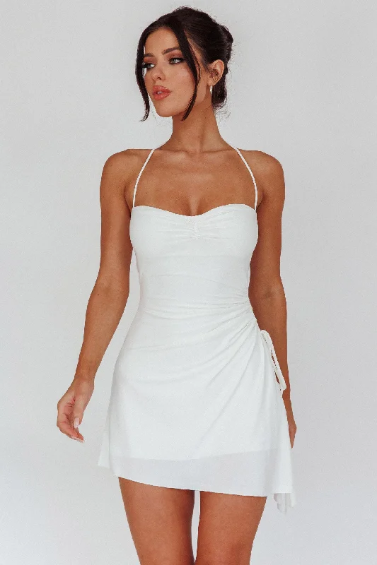 Thriving Ruched Side Mini Dress Off White