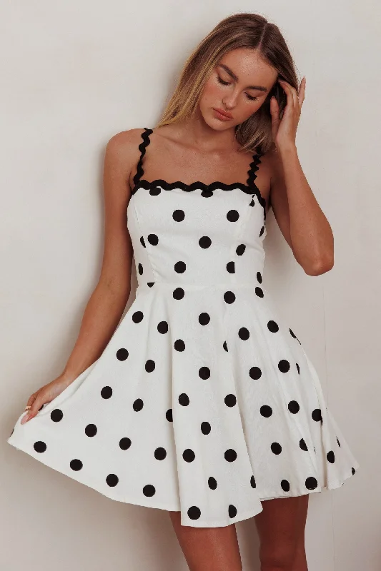 Won Me Over Polka Dot Ric Rac Mini Dress White