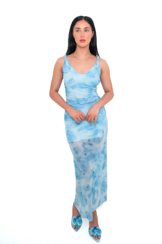 Yulia Floral Midi Dress - Blue