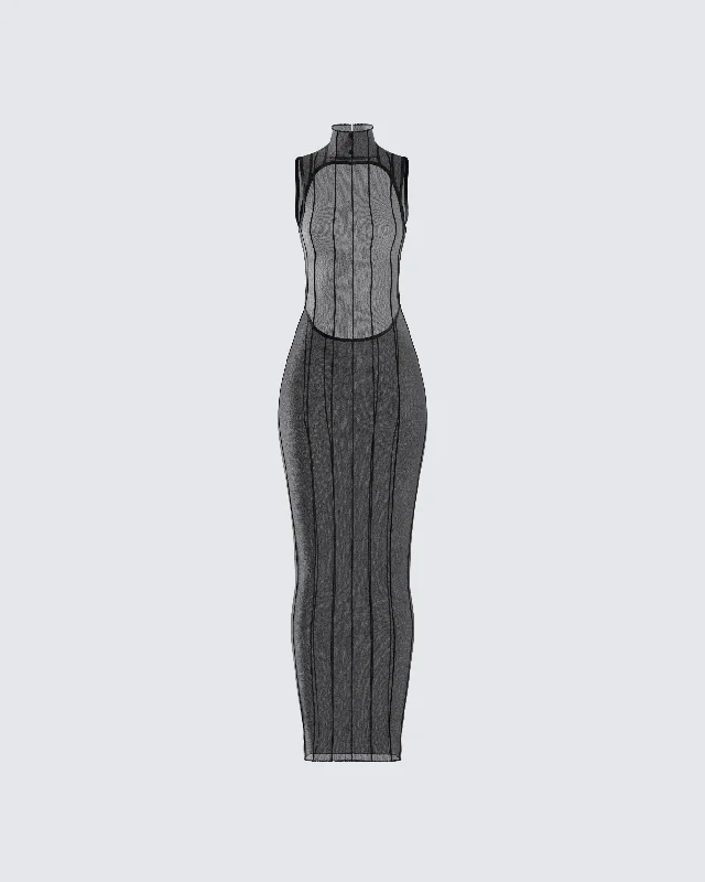 Zeal Black Mesh Bodycon Maxi Dress